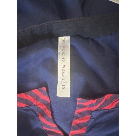 The Working Women Navy Blue 3/4 Sleeve Tunic Dress W/ Red Embroidery & Button De - Picture 7 of 12